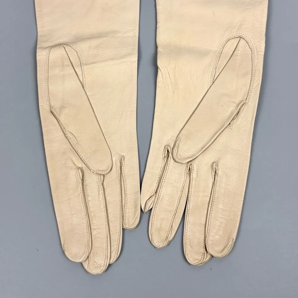 Vintage Leather Cream Gloves Made in France Unlined Women's Size 7,5